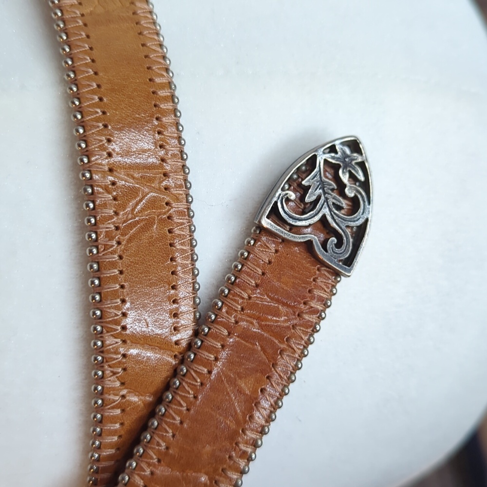 Vtg Streets Ahead Santa Monica 80's Thin Ranger Leather Silver Studded Belt Lrg - Picture 6 of 16